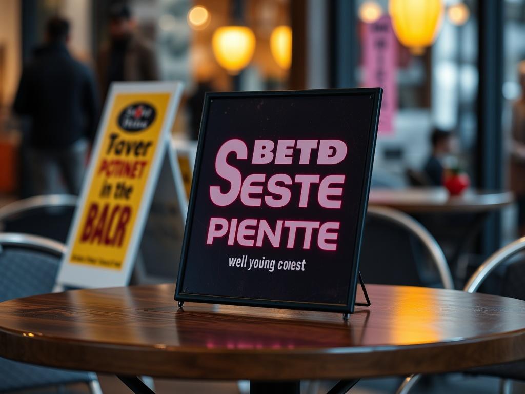 advertising sign on the tableфото